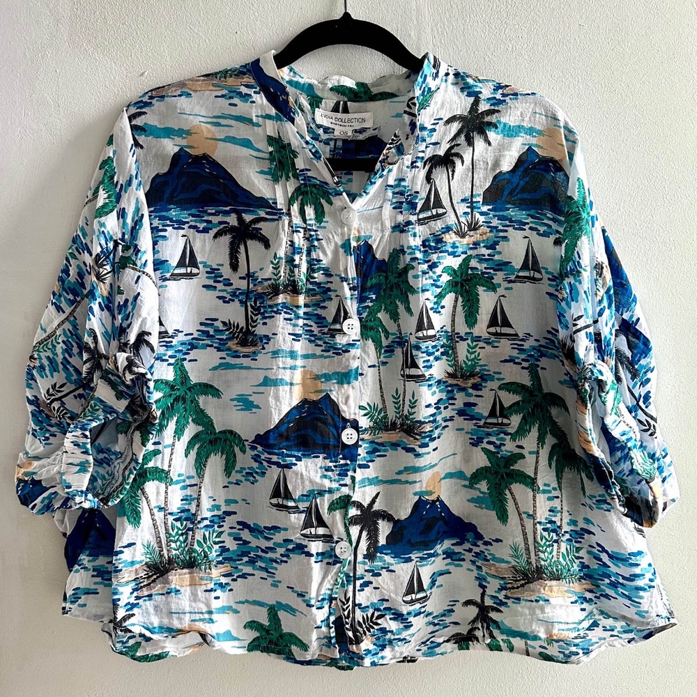 Emerson Fry, Mandarin Collar Top - Tropics - Size OS